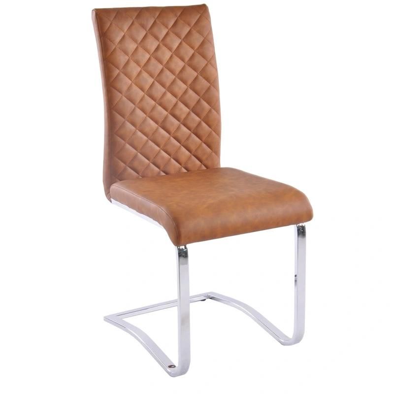 New Technology Upholstered PU Modern Style Chrome Legs Dining Chair