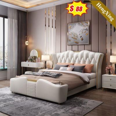 Modern Wholesale Factory Bedroom Furniture Set Double King Queen Wood Leather Beds with Nightstand