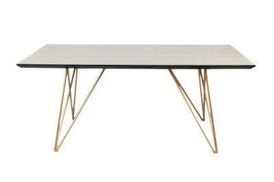 Modern Home Dining Room Furniture MDF Top Stainless Steel Golden Legs Wooden Dining Table