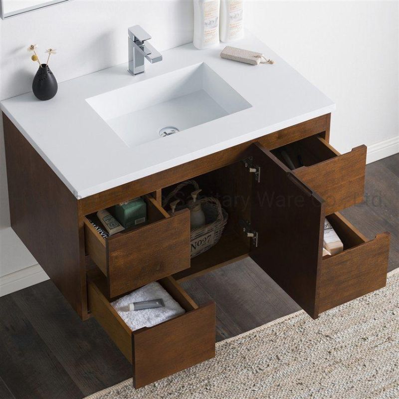 Modern Bathroom Vanity Red Oak Basin Cabinet with Mirror Bathroom Furniture