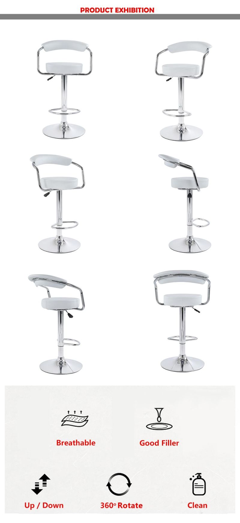 Factory Directly Produce Swivel Hair Bar Chair Modern Stool with Armrest