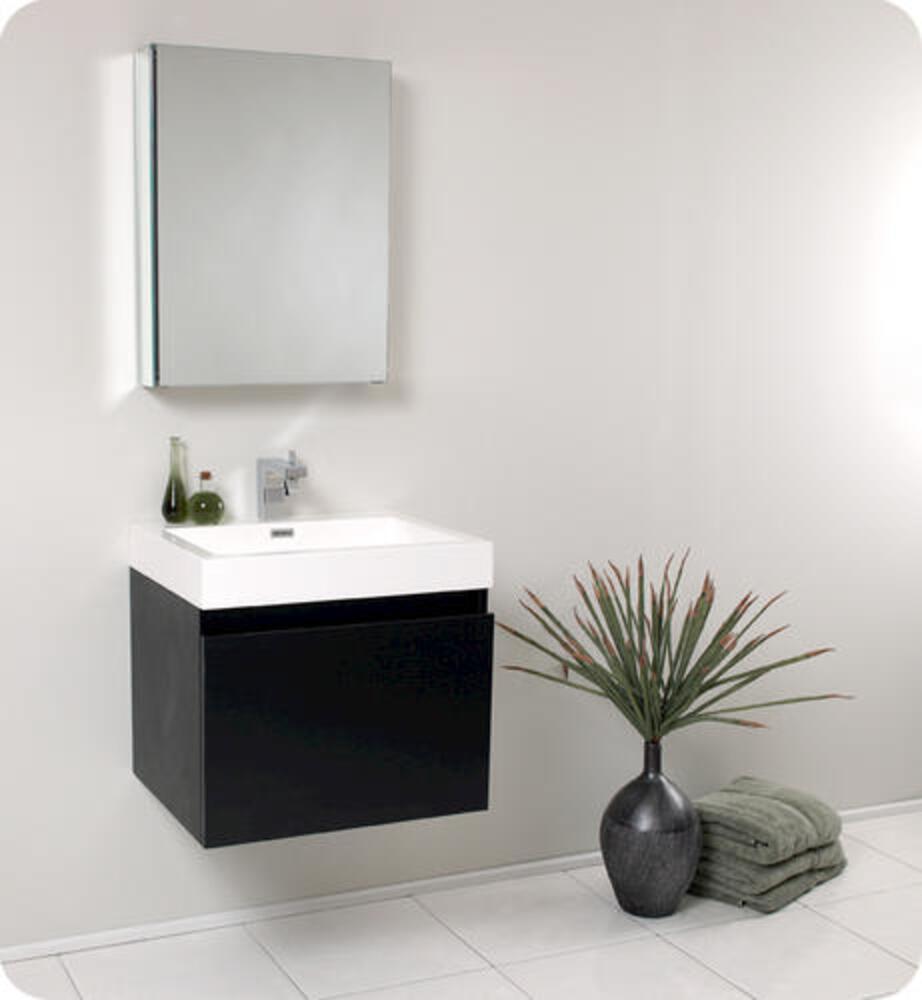 23 Inch Teak Wall Mounted Modern Style Bathroom Vanity with Mirror Medicine Cabinet