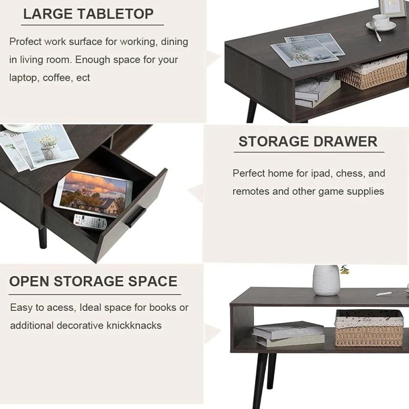 Brown Tea Table Center Table Storage Wooden Modern Coffee Table for Living Room