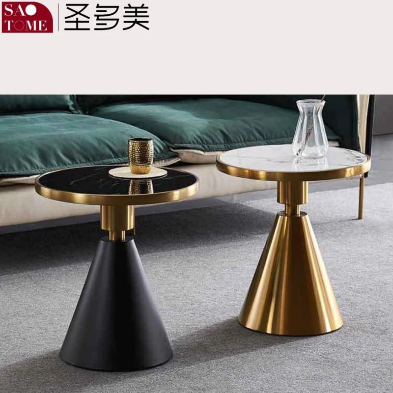 Modern Natural Marble Pillar Stainless Steel Countertop Small Side Table Coffee Table