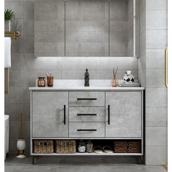 Nordic Smart Bathroom Cabinet Combination Floor-Standing Modern Minimalist Wash Face Wash Hand Basin Pool Cement Gray Vanity