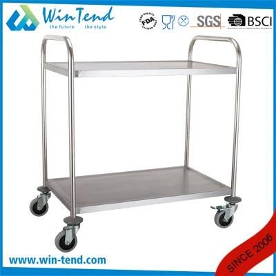 Stainless Steel 2 Tiers Round Tube Transport Trolley for Hospital Using