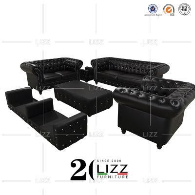 Dubai Contemporary Luxury Design Modern Sectional Black Geniue Leather Sofa Setr with Tea Coffee Table