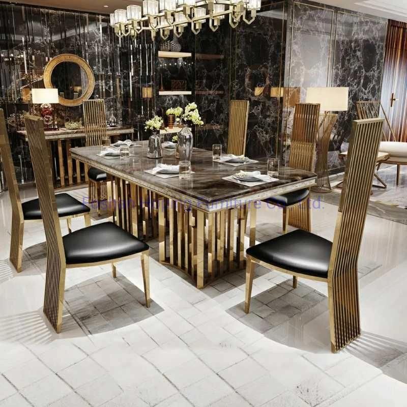 Luxury Gold Golden Hotel Banquet Dining Chairs Industrial Style Stainless Steel Long Back Furniture Restaurant Wedding Tiffany Throne Dining Room Chairs