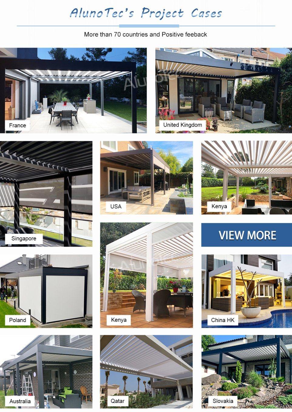 Modern Design Motorized Waterproof Garden Balcony Louvered Roof Covering Pergola Gazebo with Curton