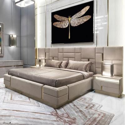 Modern Big Headboard Hotel Bedroom Set Leather Luxurious Bedroom Furniture