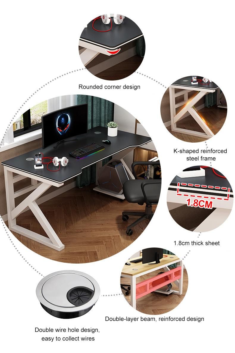 Modern Wooden K Shaped Computer Gaming Table White Office Desks for Home