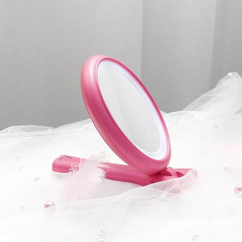 Customized Hand Round LED Light Makeup 1X/5X Magnifying Mirror