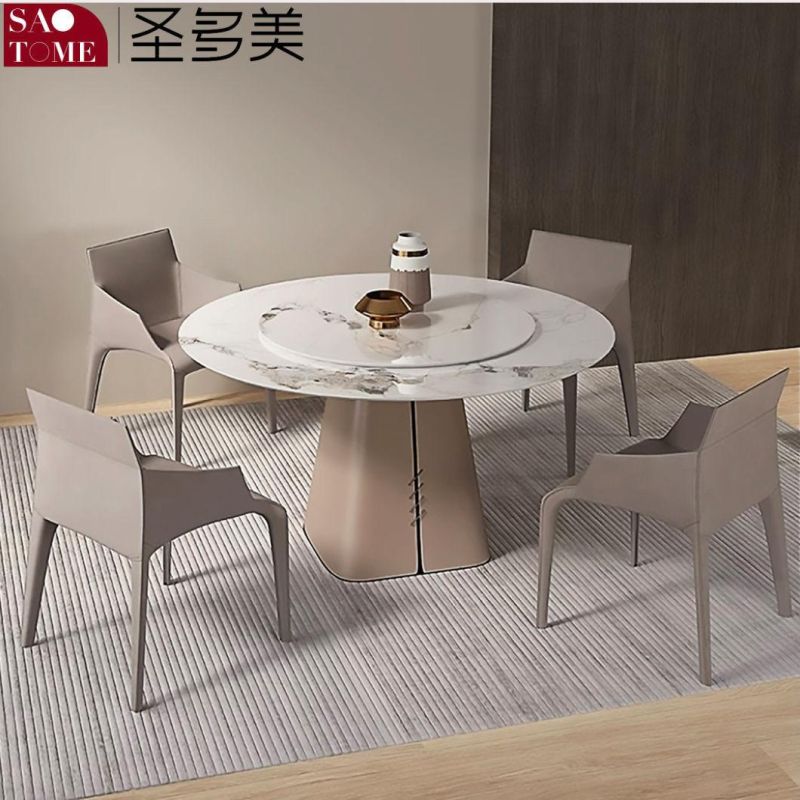 Modern Living Room Rock Board Furniture Saddle Leather Decorative Round Dining Table