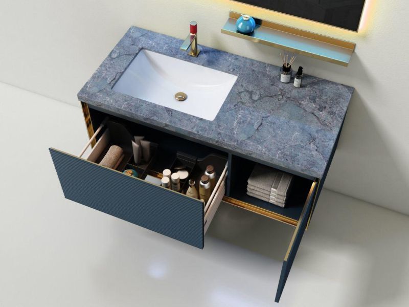 2022 Navy Blue Melamine Bath Vanity with LED Mirror and Shelf