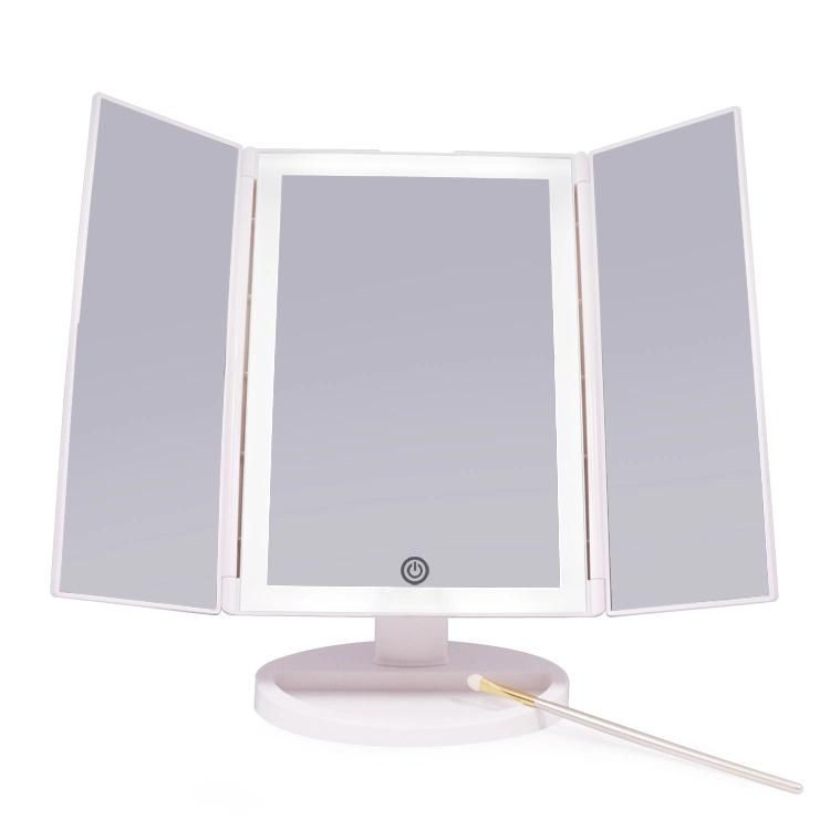 Hot Trifold LED Makeup Mirror with Lights and Organizer