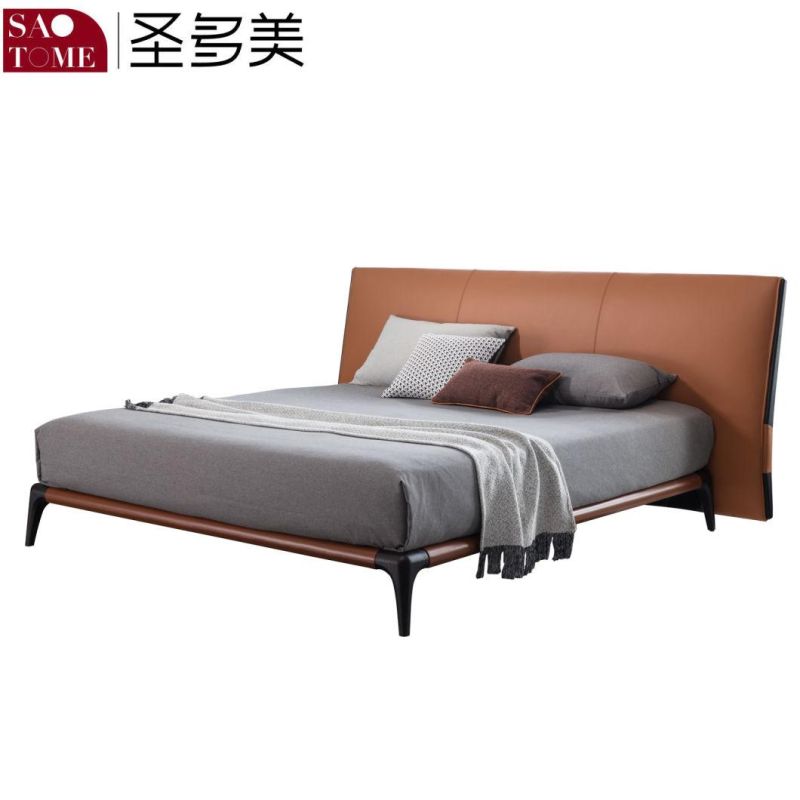 High Back Artificial Leather Upholstered King Bed for Home Usage