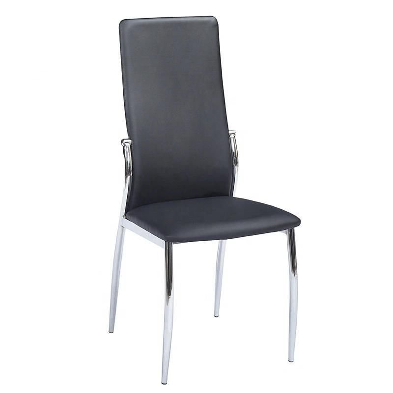 Modern Classic Home Office Furniture High Back PU Leather Dining Chair with Metal Legs