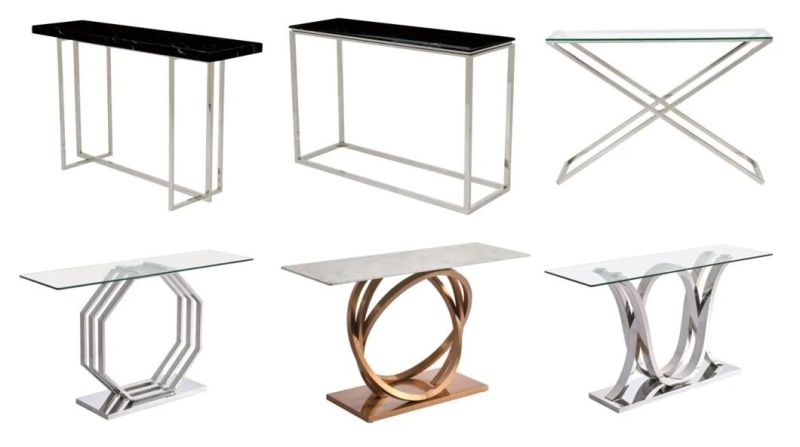 Hot Sale Stainless Steel S Shape Base Post Console Table with Glass Top