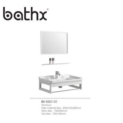 Modern Style Guaranteed Quality Hotel Furniture Space Aluminium Wall-Mounted White Bathroom with Basin Cabinets for Bathroom