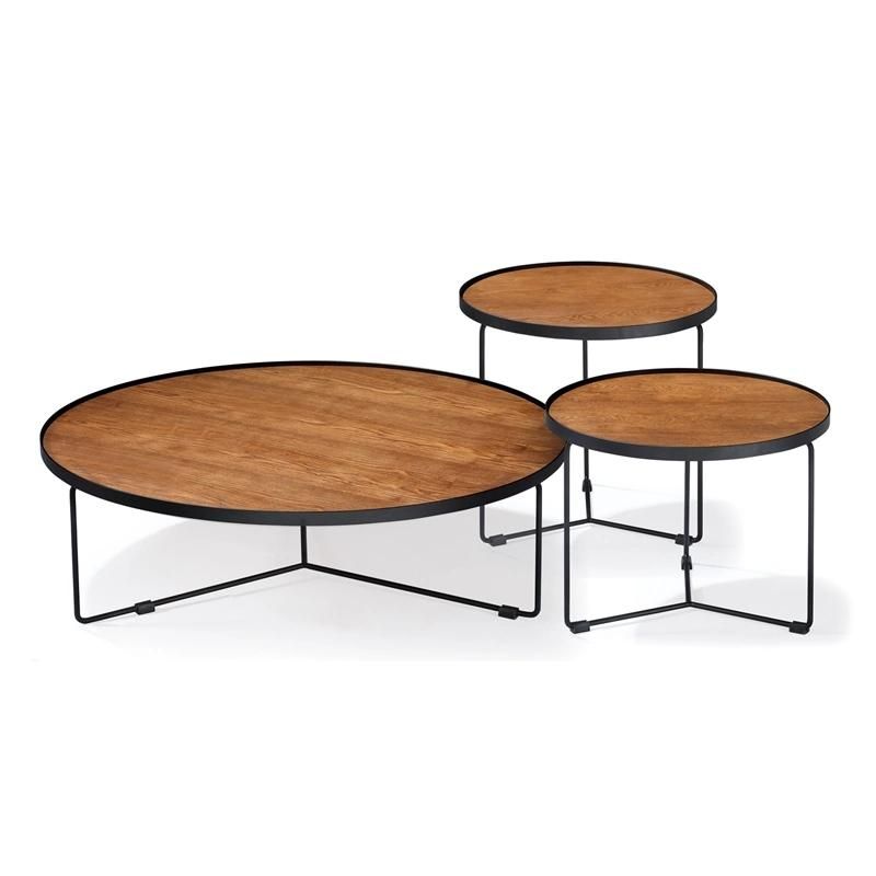 Nova Modern Living Room Furniture Round Walnut MDF Coffee Tables Black Metal Bracket