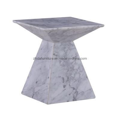 White Square Shape Garden Marble Side Coffee Table