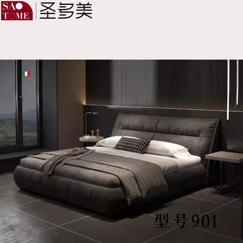 Bedroom Bed Set Furniture Light Grey Leather Double Bed