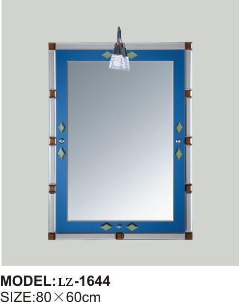 Hangzhou Manufacture Retro Pattern Square Single Coated Bathroom Mirror with Lighting