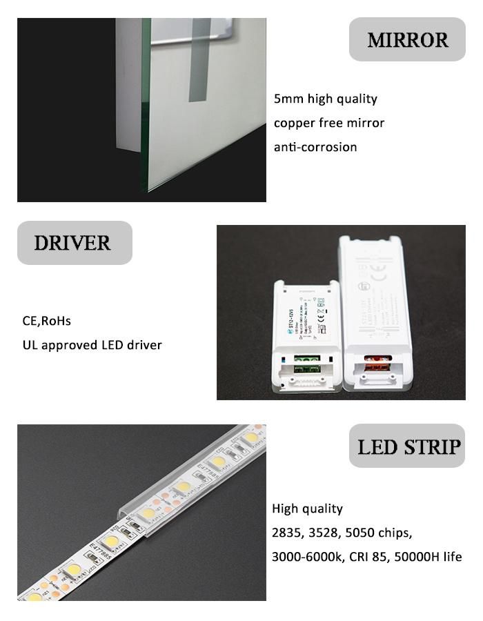 LED Backlit Mirror Bathroom Wall Mounted Illuminated Mirror with Dimmer and Anti-Fog