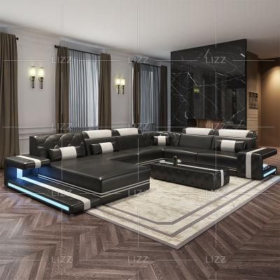 Wholesale High Quality Modern Functional LED Geniue Leather Sofa with Coffee Table for Room Furniture