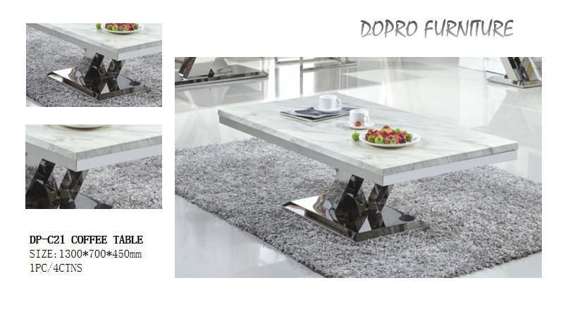 Hot Sale Stainless Steel Cross Stand Coffee Table with Glass Top