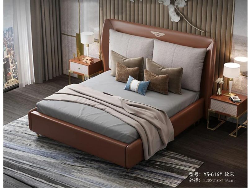 Modern Design Home Nappa Leather 1.8 M Double  King Bed for Bedroom Wooden Furniture