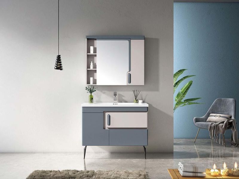 Factory Directly Sell Modern Furniture Mirror White Vanity PVC Bathroom Cabinet with Washing Basin