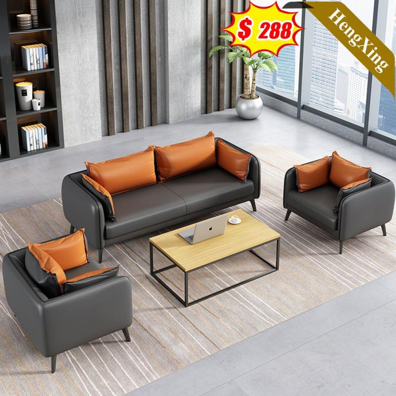 Gray PU Leather Fabric Orange Cushion 1+2+3 Seat Sofas Set Modern Living Room Office Sofa