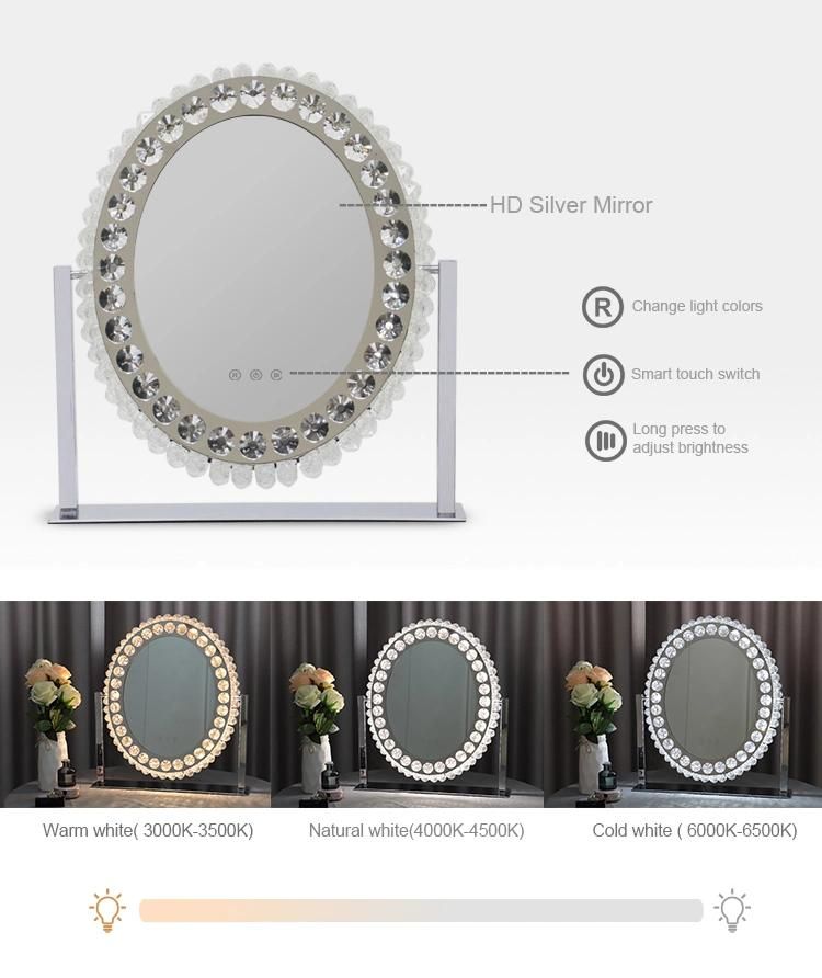 Oval Crystal Desktop Vanity Single Sided Table Vanity LED Makeup Mirror