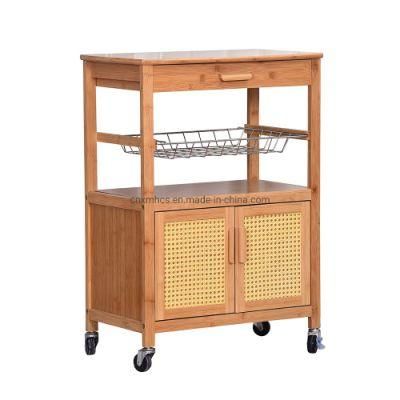 Bamboo Kitchen Trolley Cart Kitchen Cabinet Storage Rack with Wheels Shelves