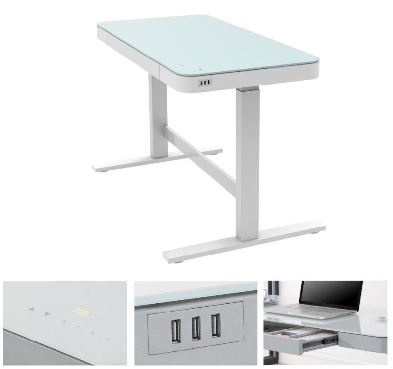 Glass Top Adjustable Height Desk