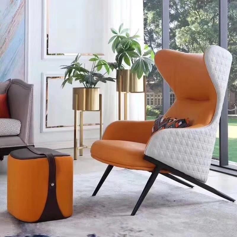 2021 New Arrival High Back Steel Base Leather Lounge Chair