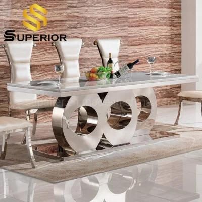 Home Dining Room Metal Furniture White Marble Dining Table Set