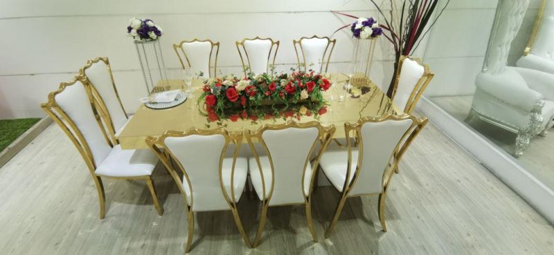 Wedding Furniture Gold Stainless Steel Mirror Glass Cake Table