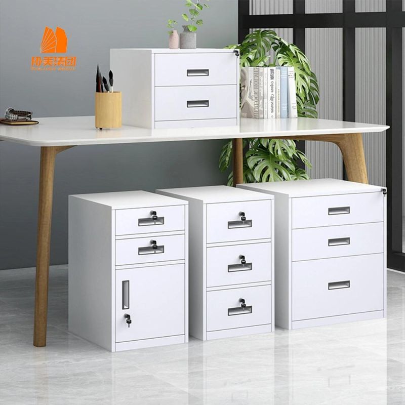 Metal Three-Drawing Office Desk with Lock File Cabinet, Modern Office Furniture.