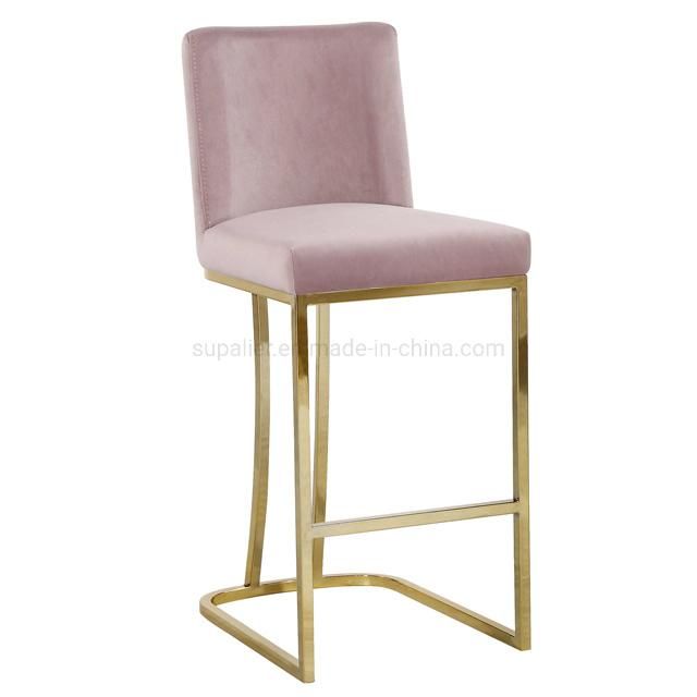 Indoor Bar Furniture Golden High Back Pink Velvet Bar Stool