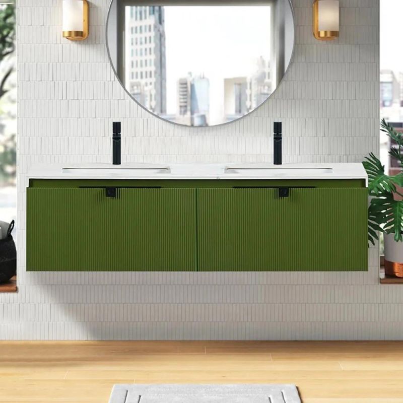 32" Floating Green Bathroom Vanity with Ceramic Integral Sink & One Drawer