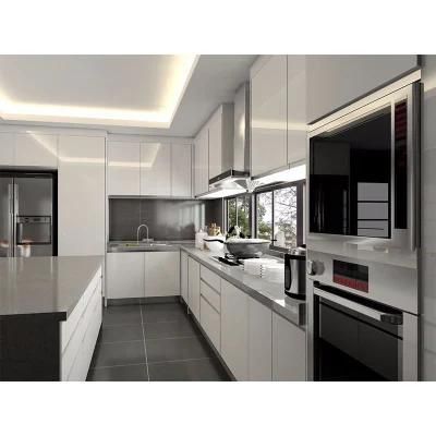 Free 3D Customized High Gloss White Flat Panel Cheap Modular Design PVC Modern Kitchen Cabinets