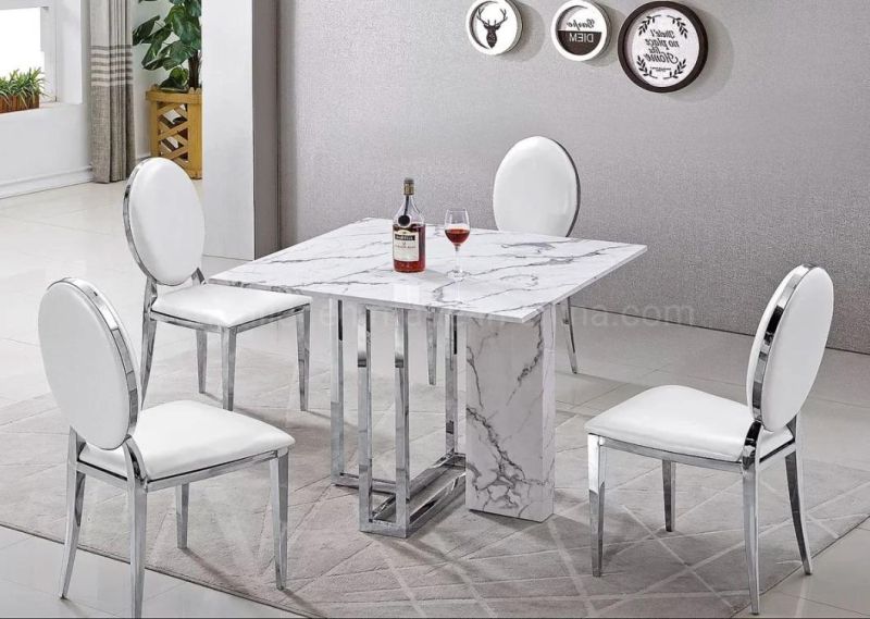 Elegant White Granite and Marble Top Dining Table Stainless Steel