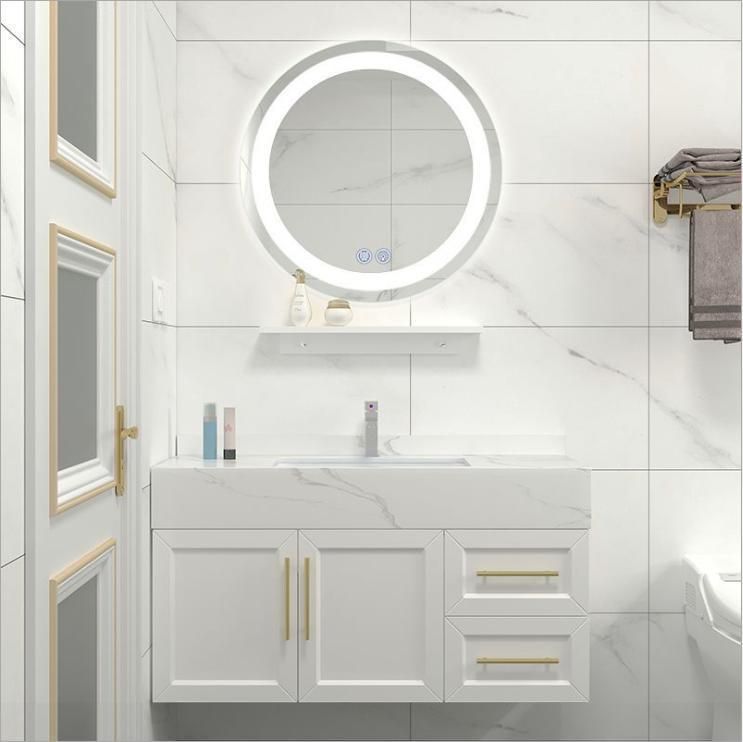 American Light Luxury Rock Board Solid Wood Bathroom Cabinet Combination Modern Simple Bathroom Hanging Cabinet Intelligent Mirror Washbasin Washstand