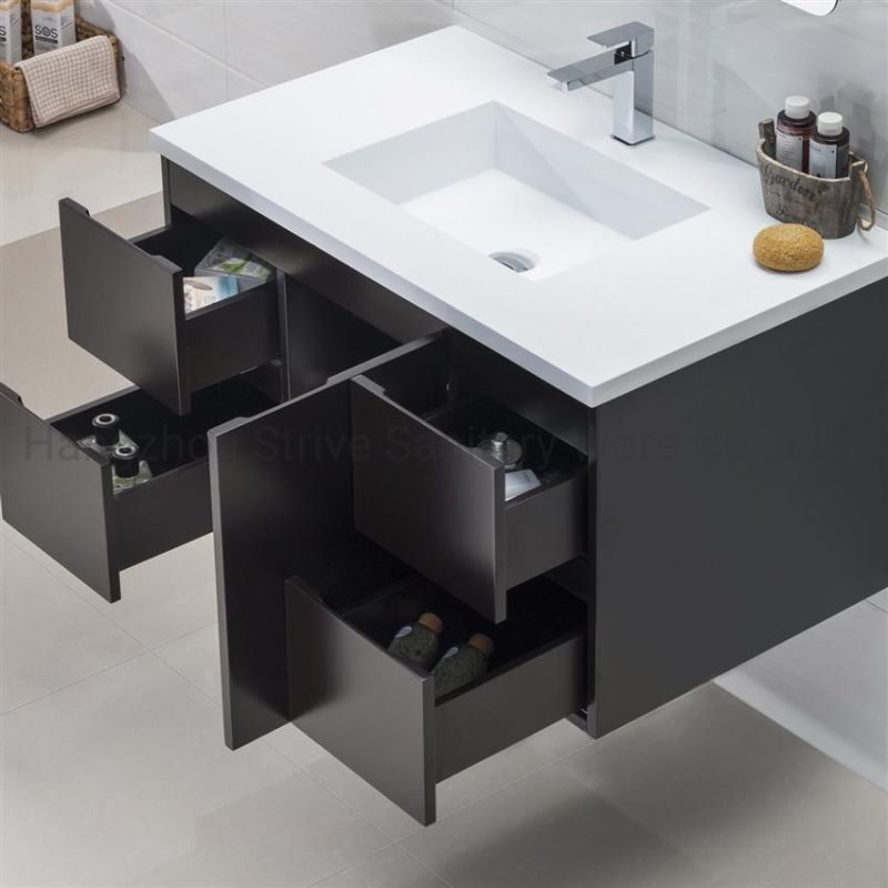 Modern Black Bathroom Vanity Oak Basin Cabinet with Mirror Bathroom Furniture