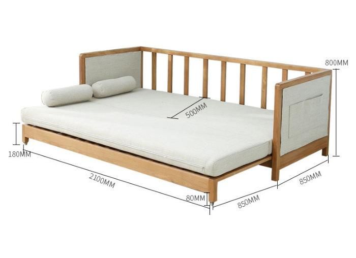 Multifunctional Solid Wood Sofa Bed Living Room Solid Wood Sofa Modern Simple Nordic Style Sofa Bed Made of White Oak