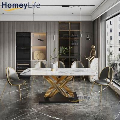 Rectangular Modern Style Marble and Stainless Steel Dining Table