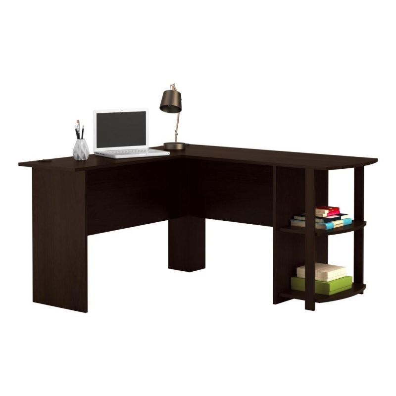 L-Shaped Desk with Bookshelves (Black Ebony Ash)