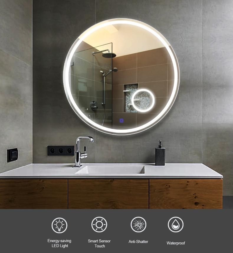 Wall-Mounted LED Bathroom Mirror with 3X Magnifying Mirror